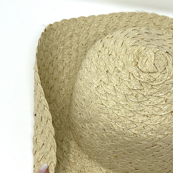 Womans Floppy Sun Hat Light Brown W/ Gold Sequin New - Picture 2 of 7